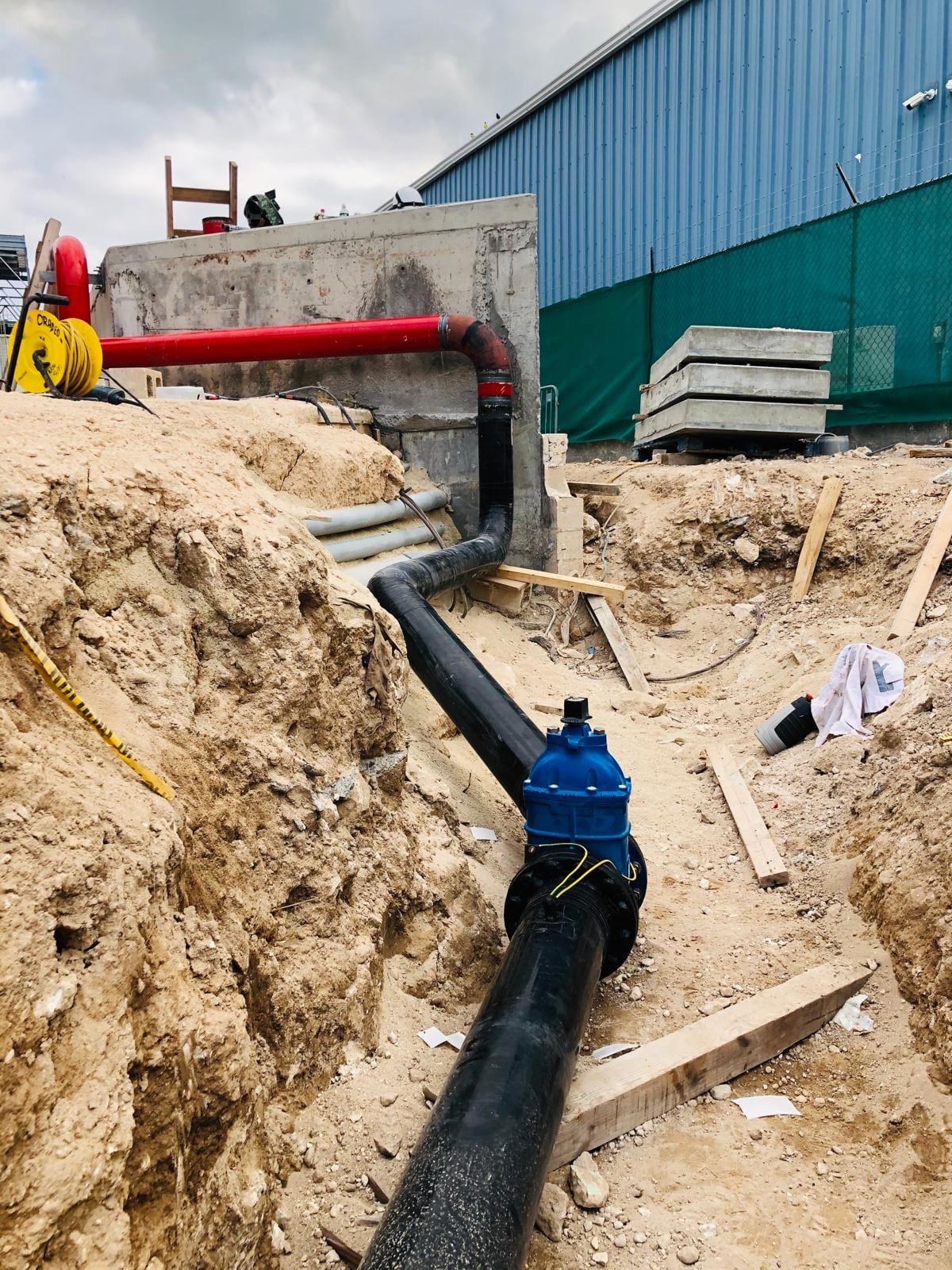 Fire main pipework being installed on site in Bermuda