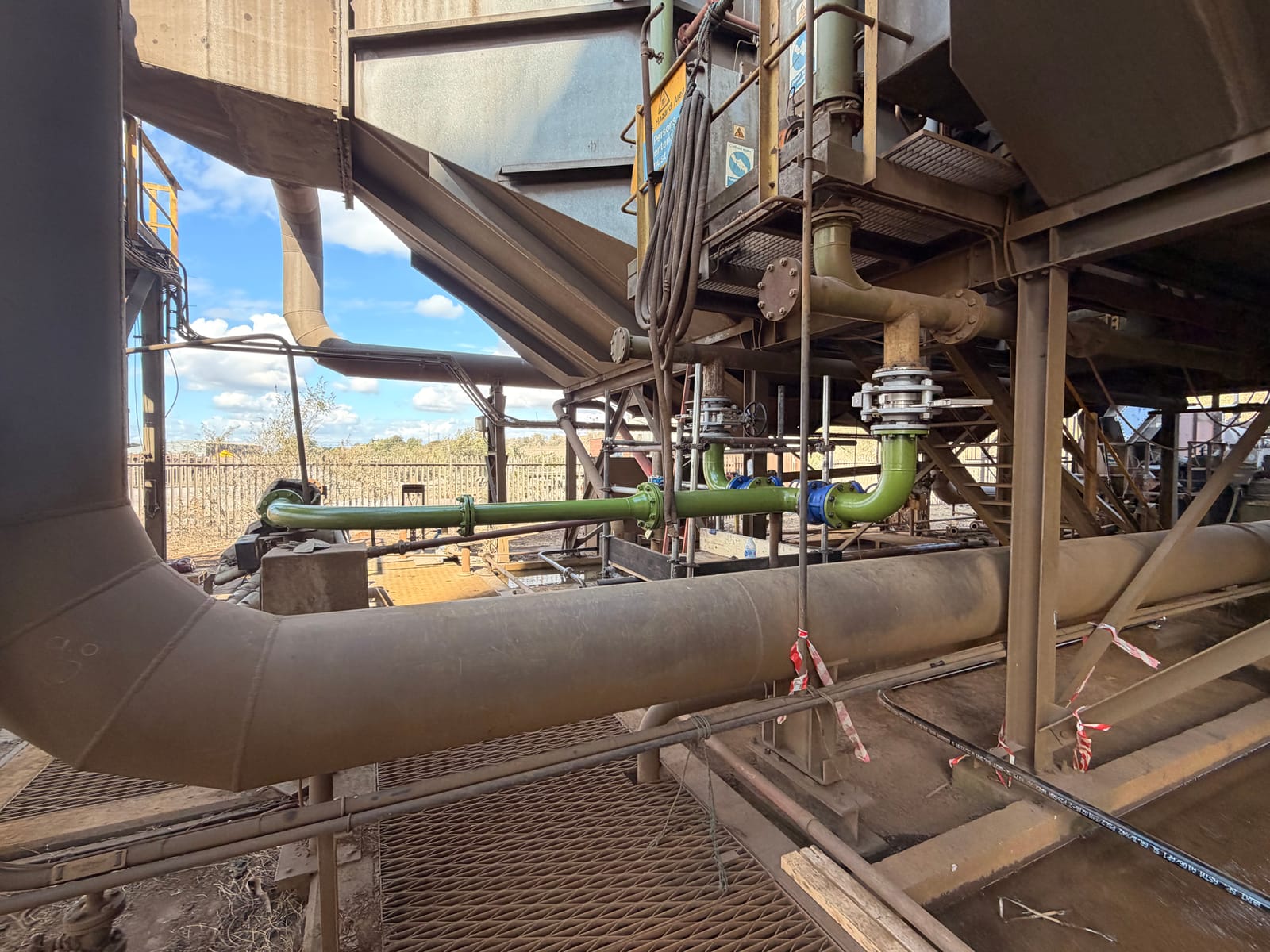 Pipework and valve under the plant steelwork